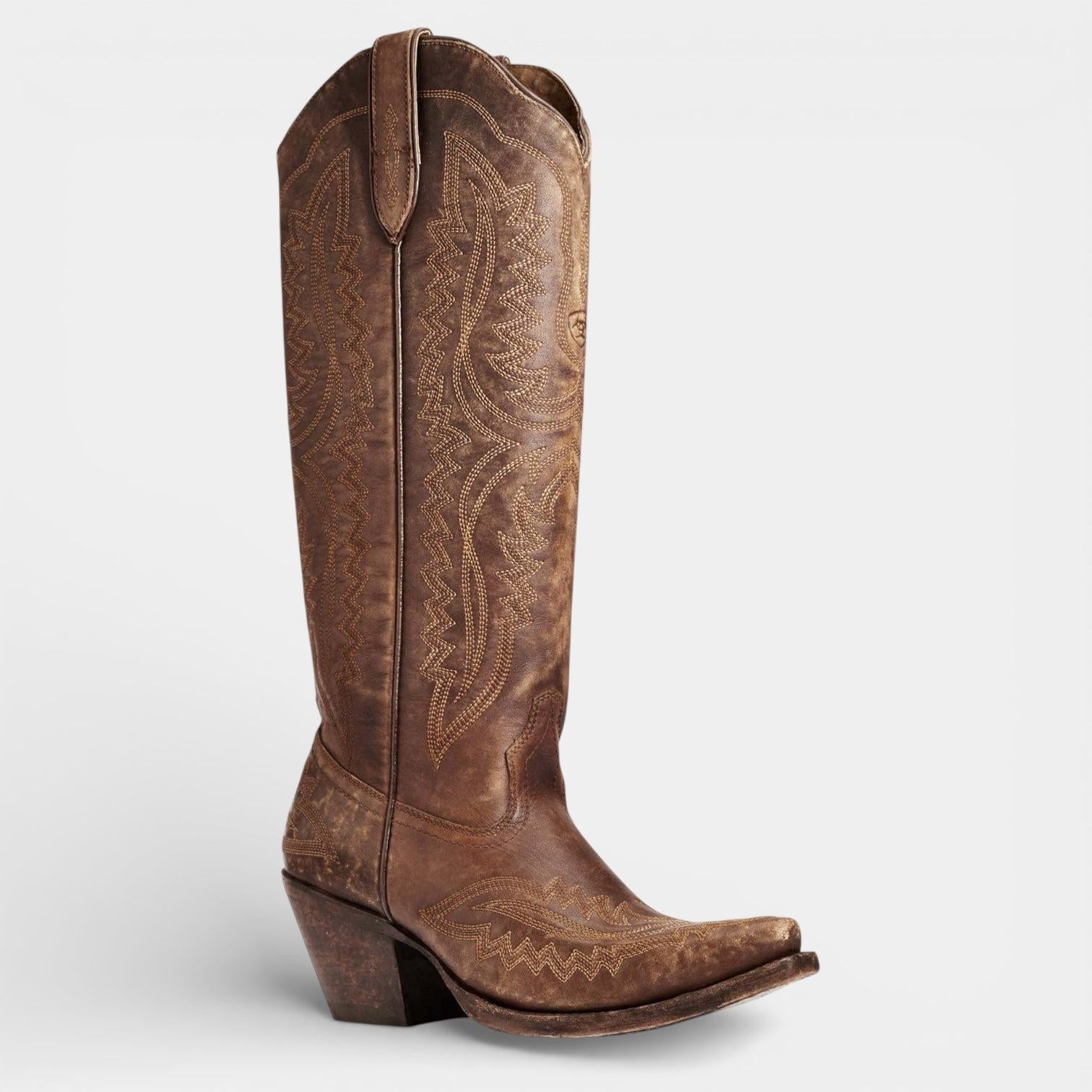 Women's Western Stitched Knee-High Boots Pointed Toe Side Zipper – Rodeo Night