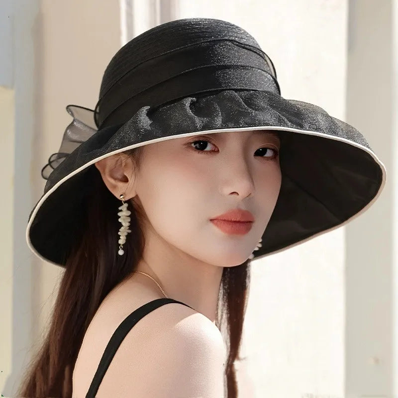 Women's Wide Brim Sun Hat Woven Floral – Beach Vacation Boho Summer