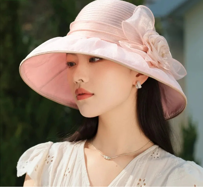 Women's Wide Brim Sun Hat Woven Floral – Beach Vacation Boho Summer