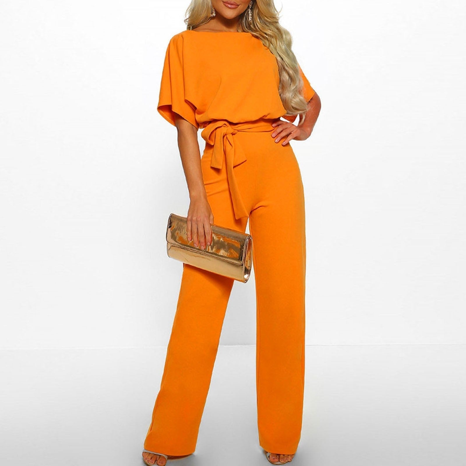 Women's Wide Leg Jumpsuit Draped Cape Sleeve Tie Waist – Cocktail Party