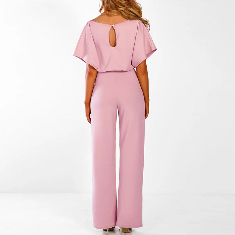 Women's Wide Leg Jumpsuit Draped Cape Sleeve Tie Waist – Cocktail Party