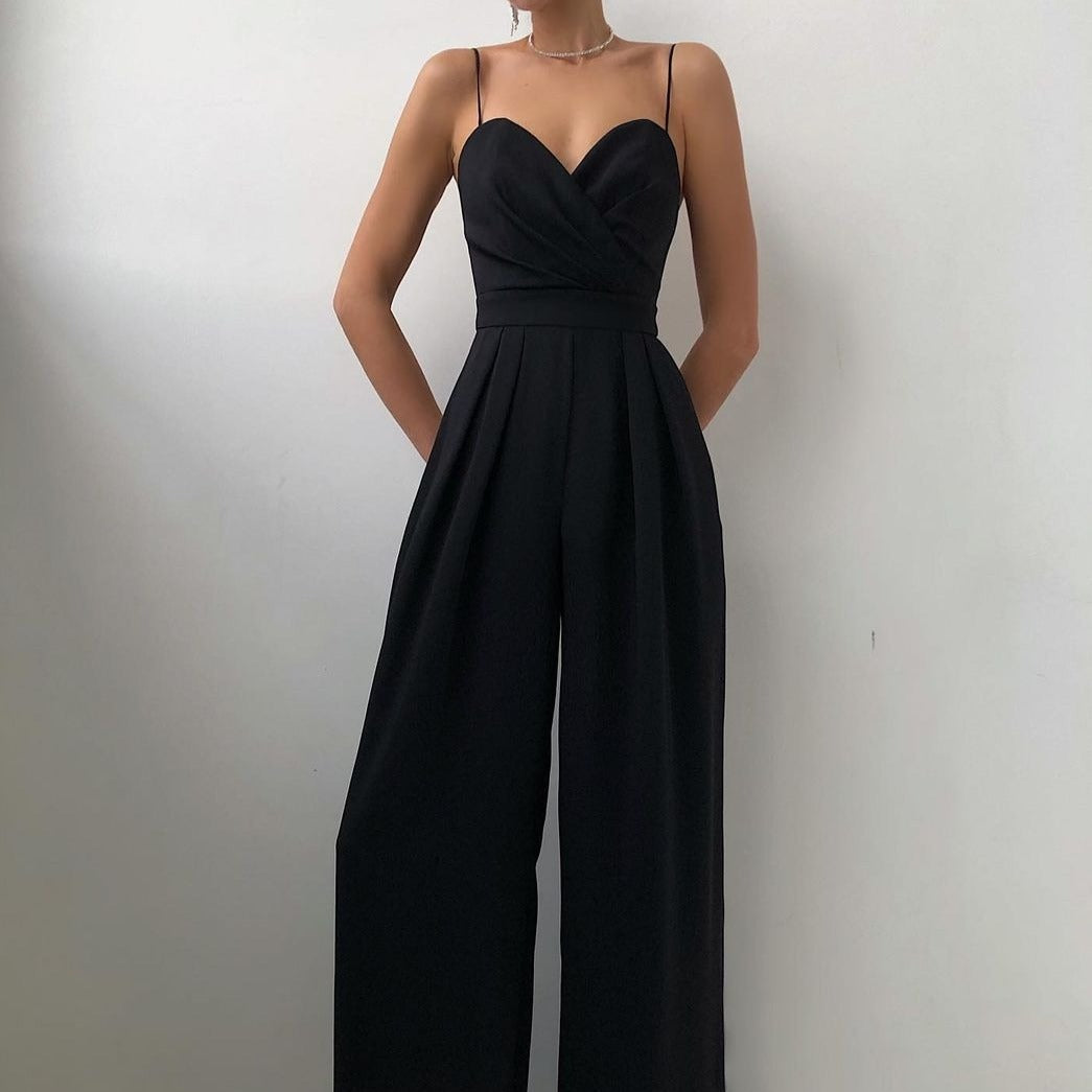 Women's Wide Leg Jumpsuit Spaghetti Strap Wrap Front – Wedding Guest