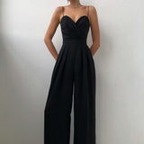 Women's Wide Leg Jumpsuit Spaghetti Strap Wrap Front – Wedding Guest