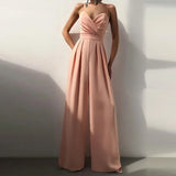 Women's Wide Leg Jumpsuit Spaghetti Strap Wrap Front – Wedding Guest