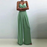 Women's Wide Leg Jumpsuit Spaghetti Strap Wrap Front – Wedding Guest