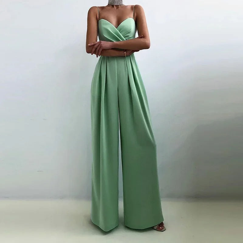 Women's Wide Leg Jumpsuit Spaghetti Strap Wrap Front – Wedding Guest