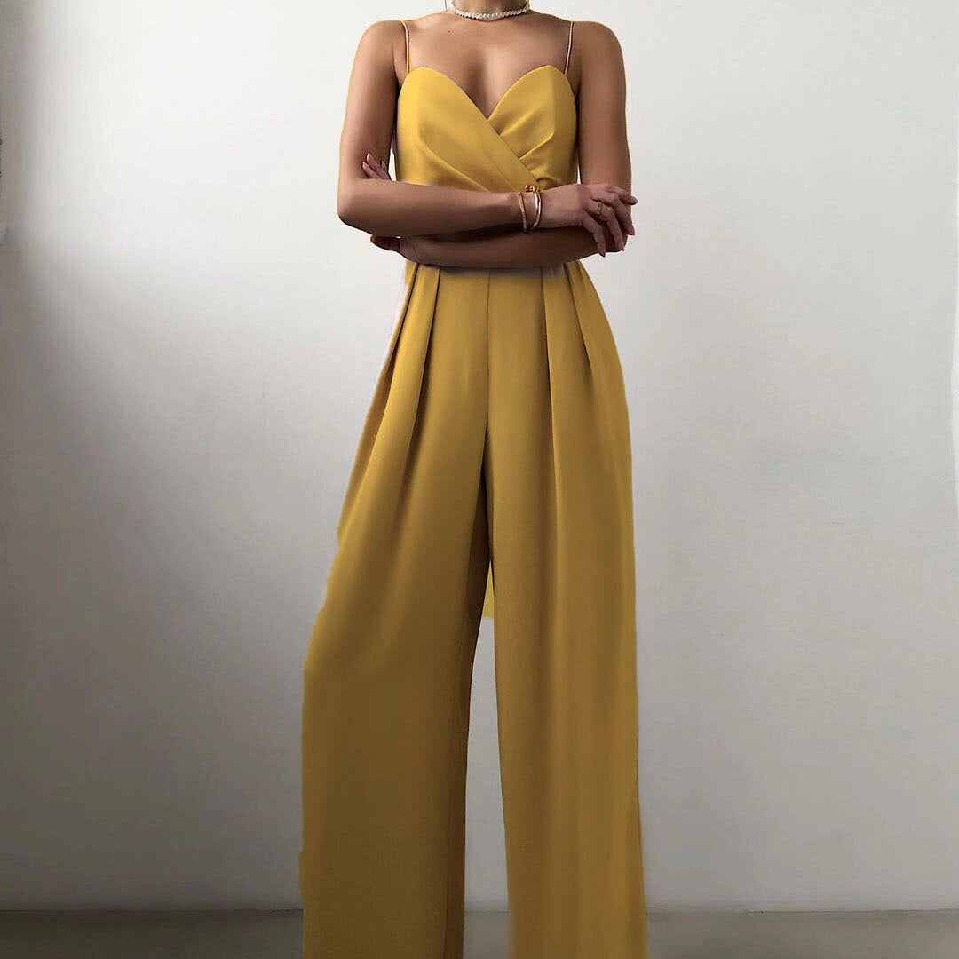 Women's Wide Leg Jumpsuit Spaghetti Strap Wrap Front – Wedding Guest