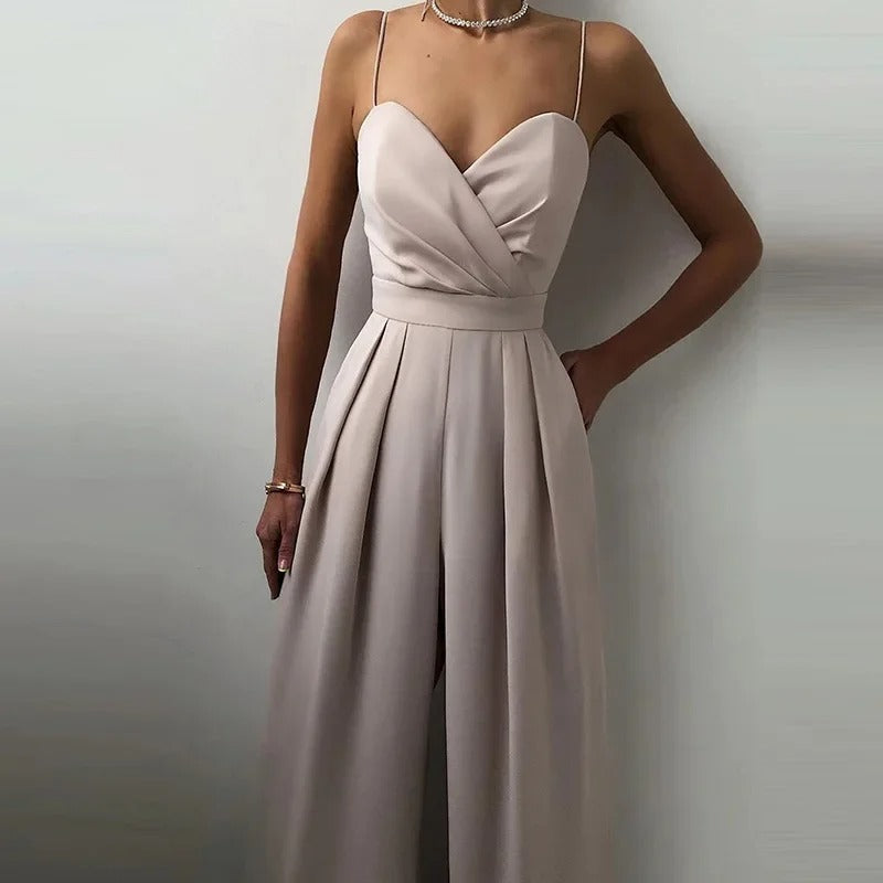 Women's Wide Leg Jumpsuit Spaghetti Strap Wrap Front – Wedding Guest