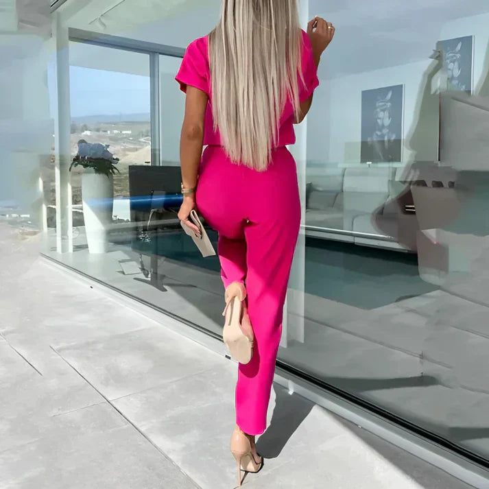 Women's Wide Leg Jumpsuit Tie Waist Short Sleeve – Going Out