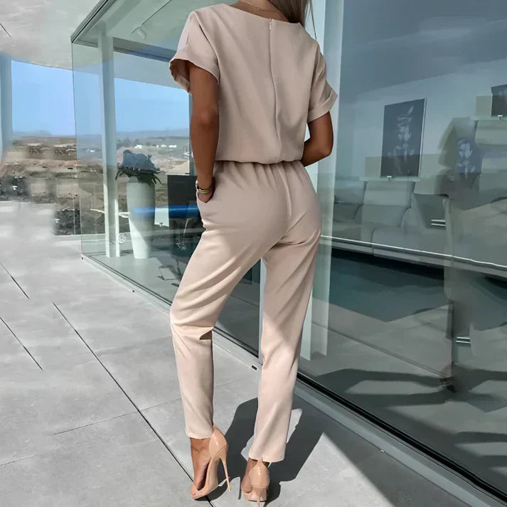 Women's Wide Leg Jumpsuit Tie Waist Short Sleeve – Going Out