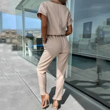Women's Wide Leg Jumpsuit Tie Waist Short Sleeve – Going Out