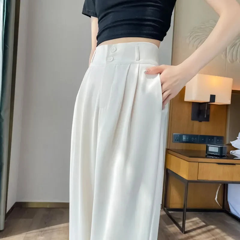 Women's Wide Leg Pants Black High Waist Pleated – Smart Casual