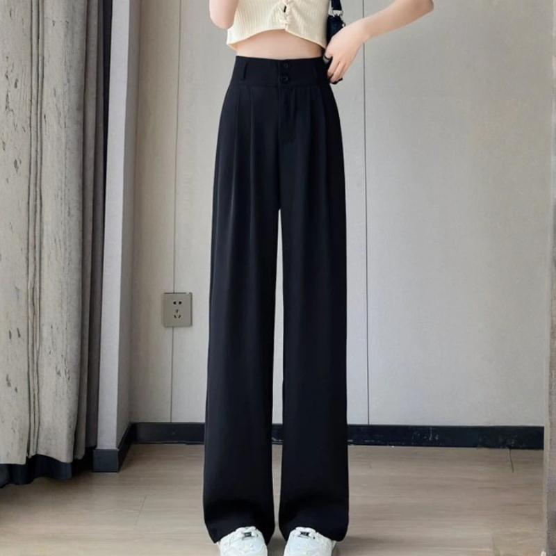 Women's Wide Leg Pants Black High Waist Pleated – Smart Casual