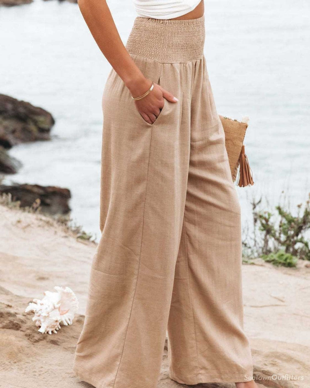 Women's Wide Leg Pants High Waist Pull-On – Beach Vacation