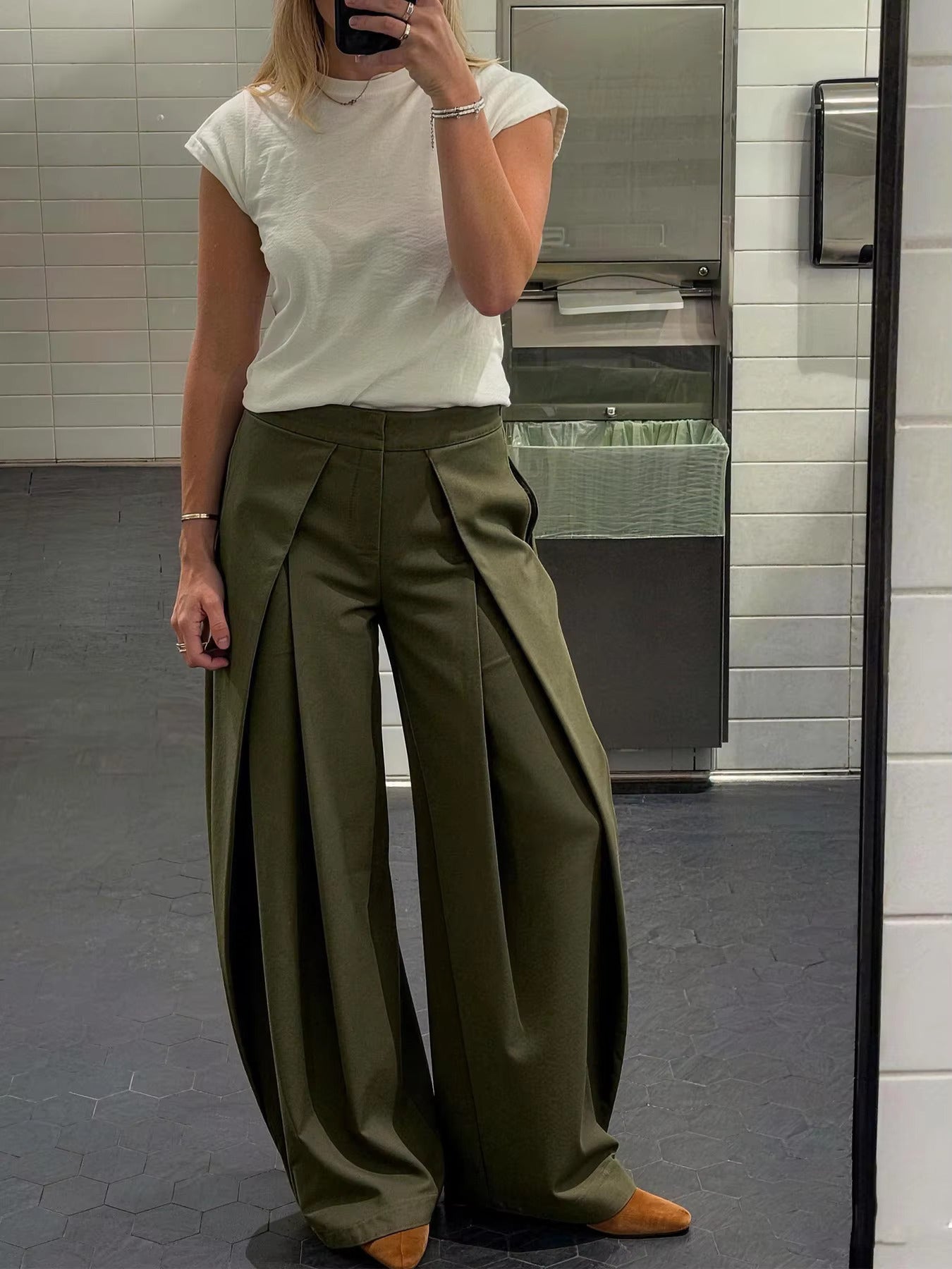 Women's Wide-Leg Pants Pleated Front Full Length – Office Presentation