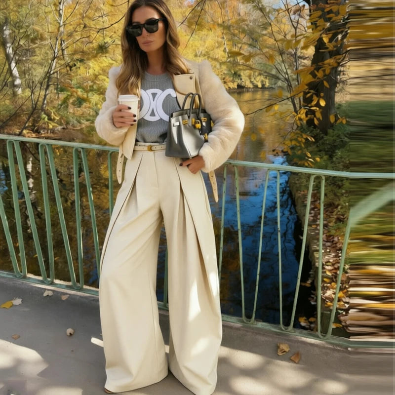 Women's Wide-Leg Pants Pleated Front Full Length – Office Presentation
