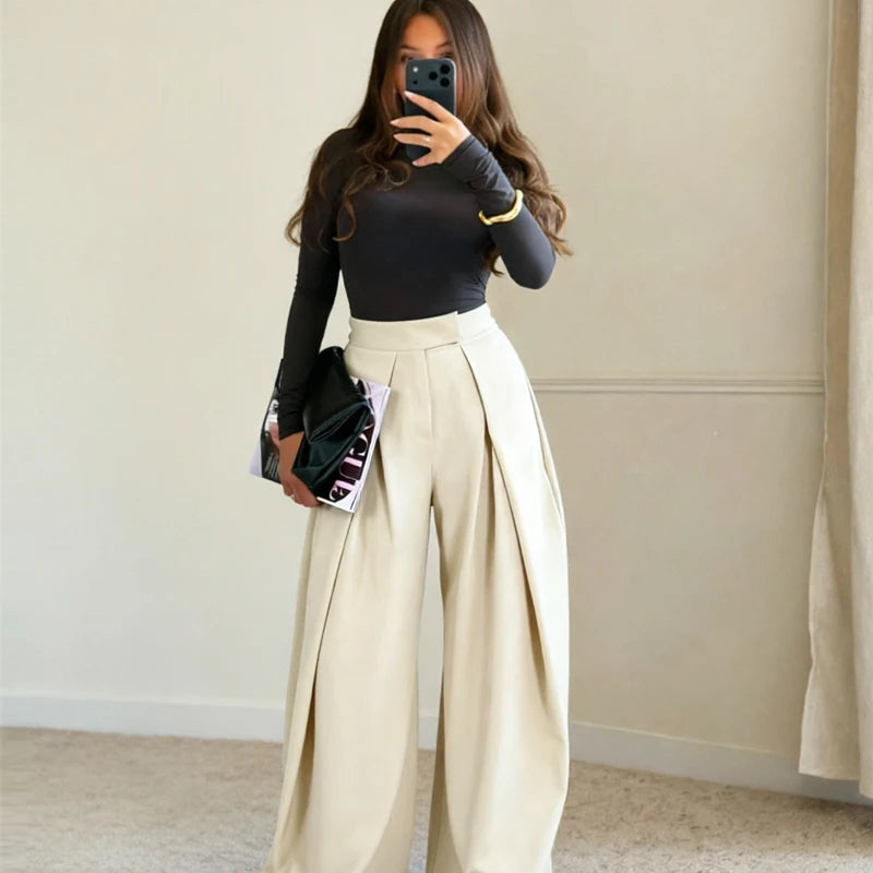 Women's Wide-Leg Pants Pleated Front Full Length – Office Presentation