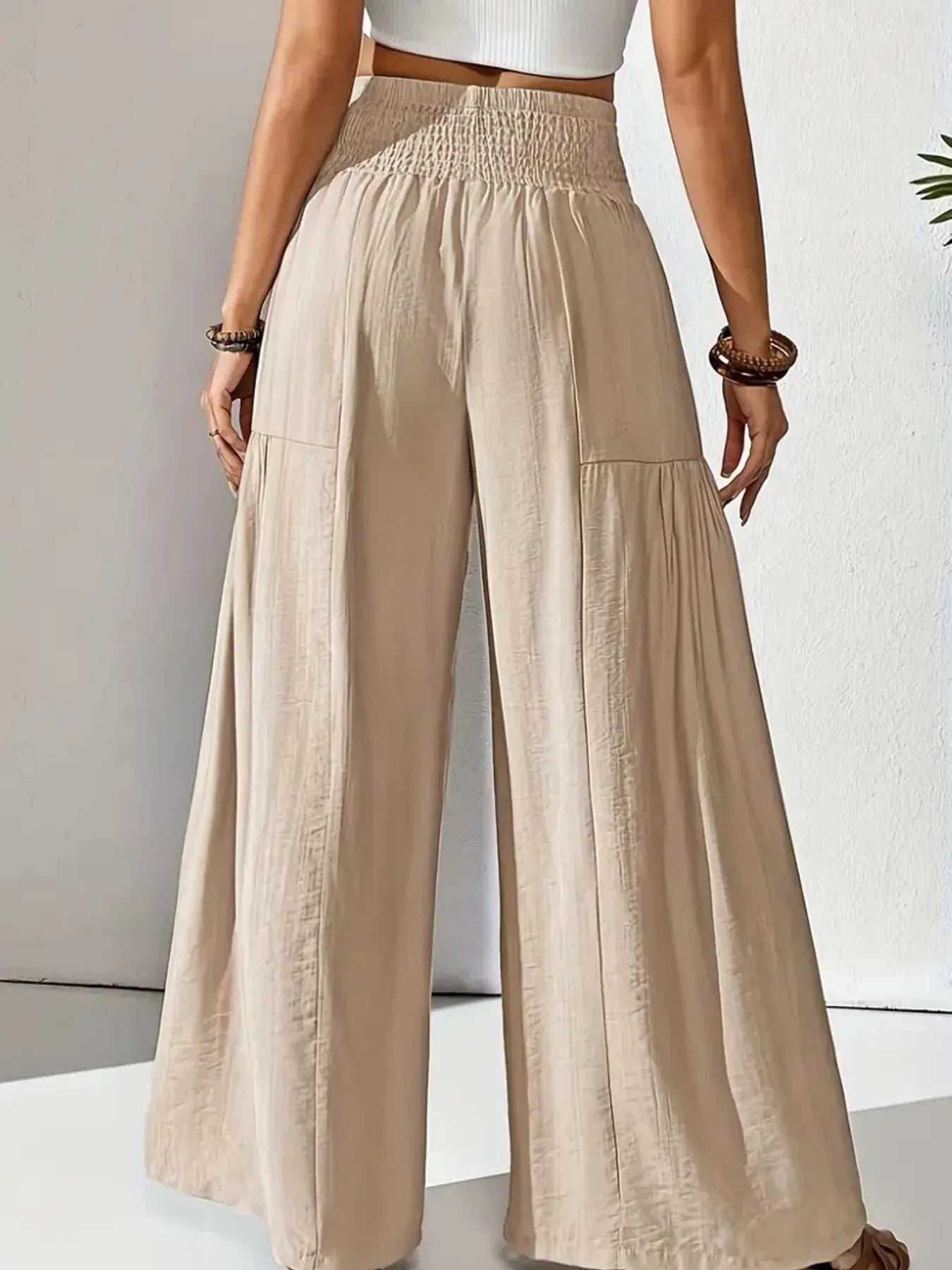 Women's Wide Leg Pants Smocked High Waist Lounge –Casual Wear