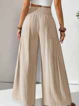 Women's Wide Leg Pants Smocked High Waist Lounge –Casual Wear