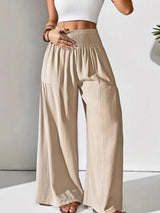 Women's Wide Leg Pants Smocked High Waist Lounge –Casual Wear