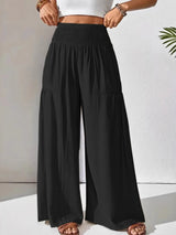 Women's Wide Leg Pants Smocked High Waist Lounge –Casual Wear