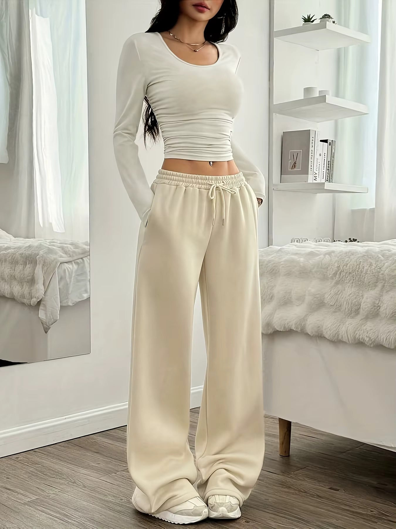 Women's Wide Leg Sweatpants Drawstring Waist – Comfort Wear