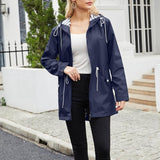Women's Windbreaker Rain Jacket Hooded Full Zip Mid-Thigh – Seasonal Weather Wear