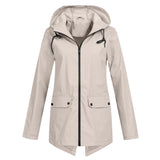 Women's Windbreaker Rain Jacket Hooded Zip Front High Collar – Outdoor Wear