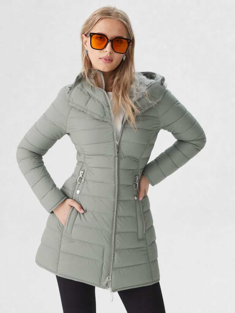 Women’s Winter Hooded Faux Fur Quilted Coat Zip Front – Snowy City Walks