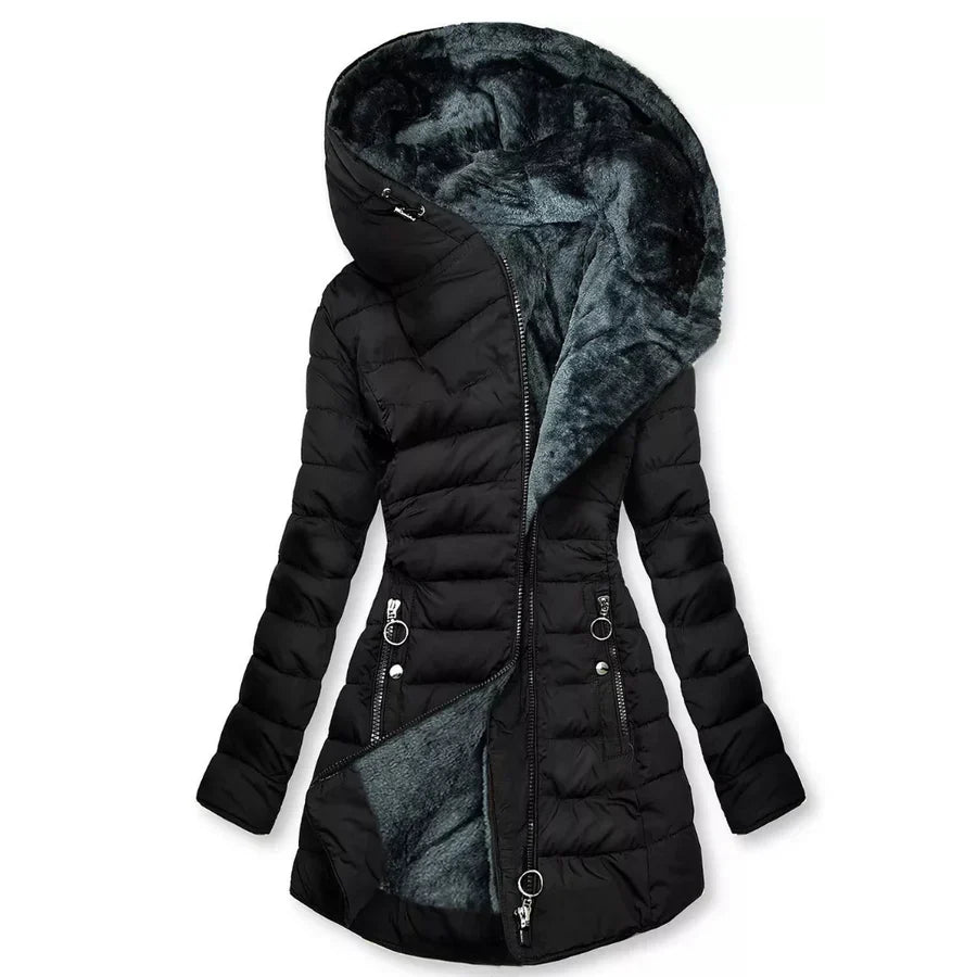 Women’s Winter Hooded Faux Fur Quilted Coat Zip Front – Snowy City Walks
