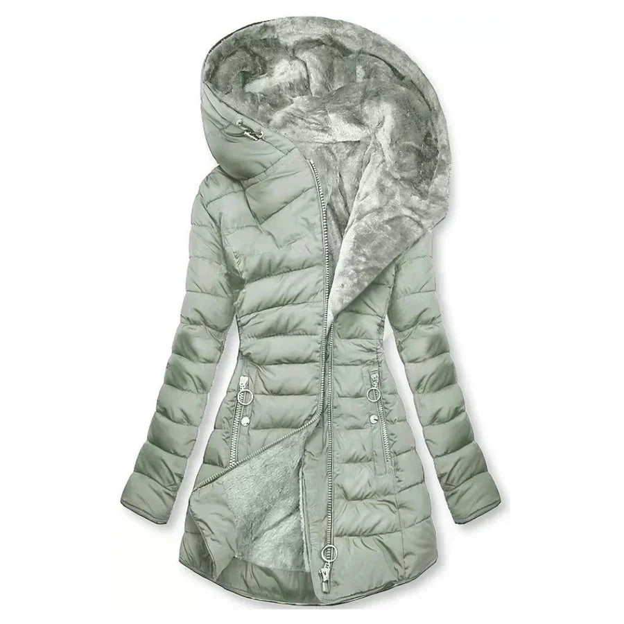Women’s Winter Hooded Faux Fur Quilted Coat Zip Front – Snowy City Walks