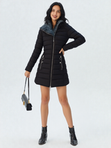 Women’s Winter Hooded Faux Fur Quilted Coat Zip Front – Snowy City Walks