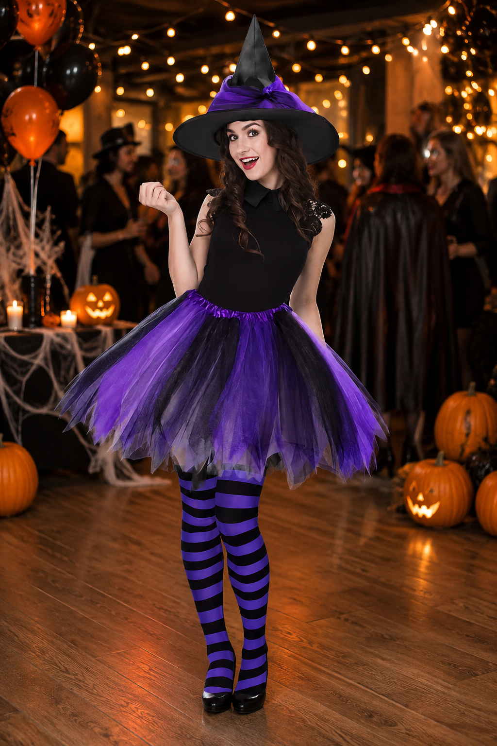 Women's Witch Costume Pointed Hat Tutu Skirt Stockings – Halloween Carnival