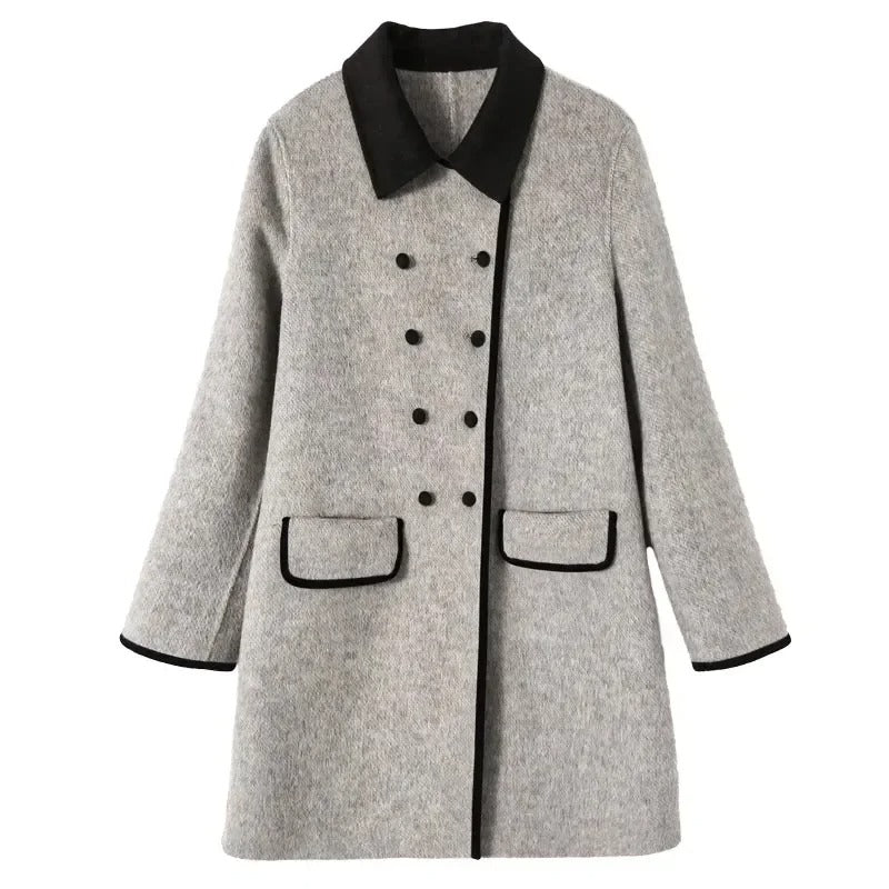 Women’s Wool Coat Double-Breasted Front Contrast Trim Flap Pockets – Winter Conferences