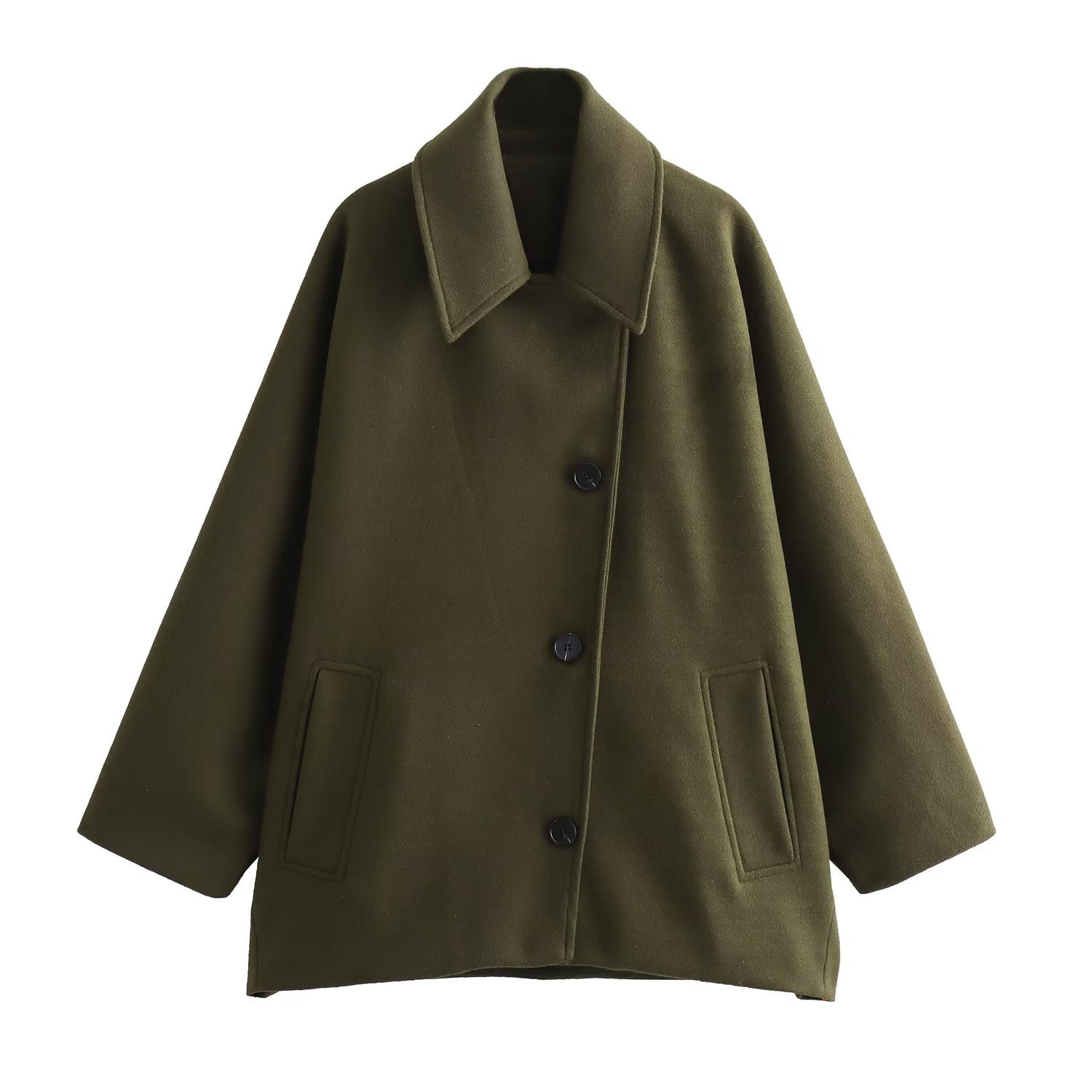 Women’s Wool Jacket Angled Button Front Notched Collar – City Cafe Stops