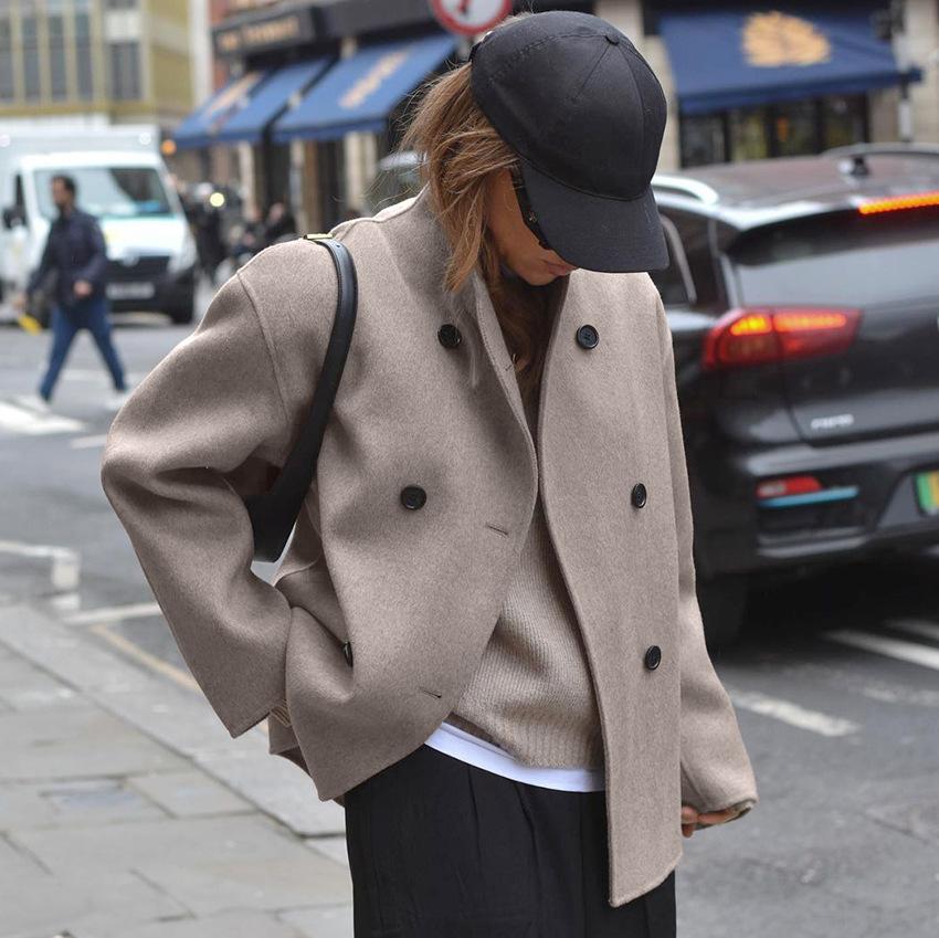 Women’s Wool Jacket Stand Collar Button Front – Gallery Visits