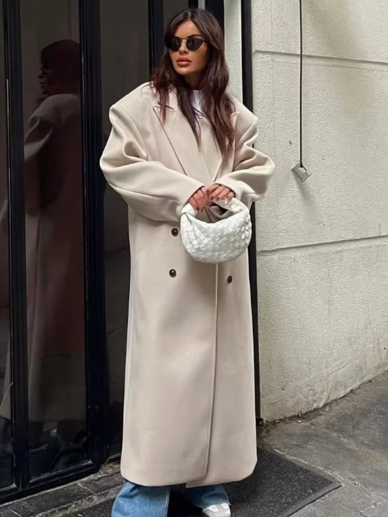 Women’s Wool Maxi Coat Double Breasted Notched Collar – Winter City Trips