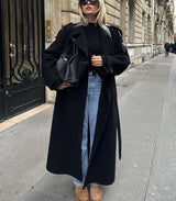 Women’s Wool Trench Coat Notched Collar Double Breasted Belted – City Appointments