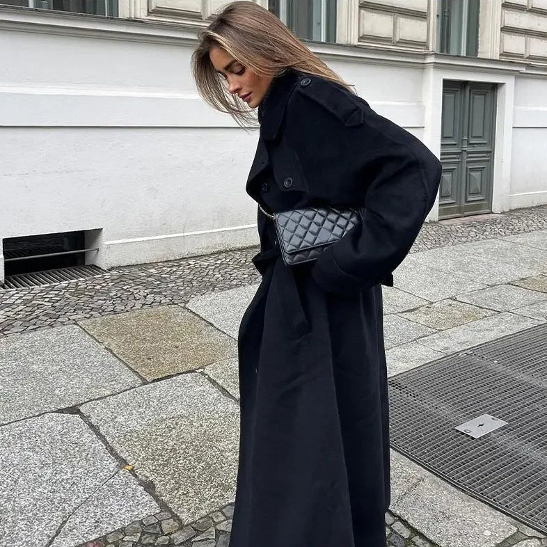 Women’s Wool Trench Coat Notched Collar Double Breasted Belted – City Appointments