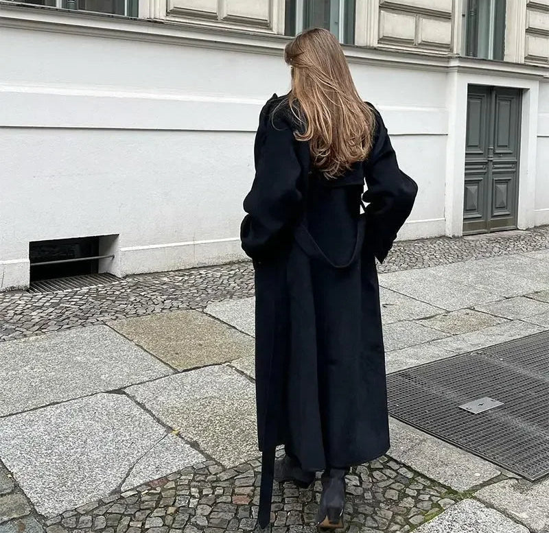 Women’s Wool Trench Coat Notched Collar Double Breasted Belted – City Appointments