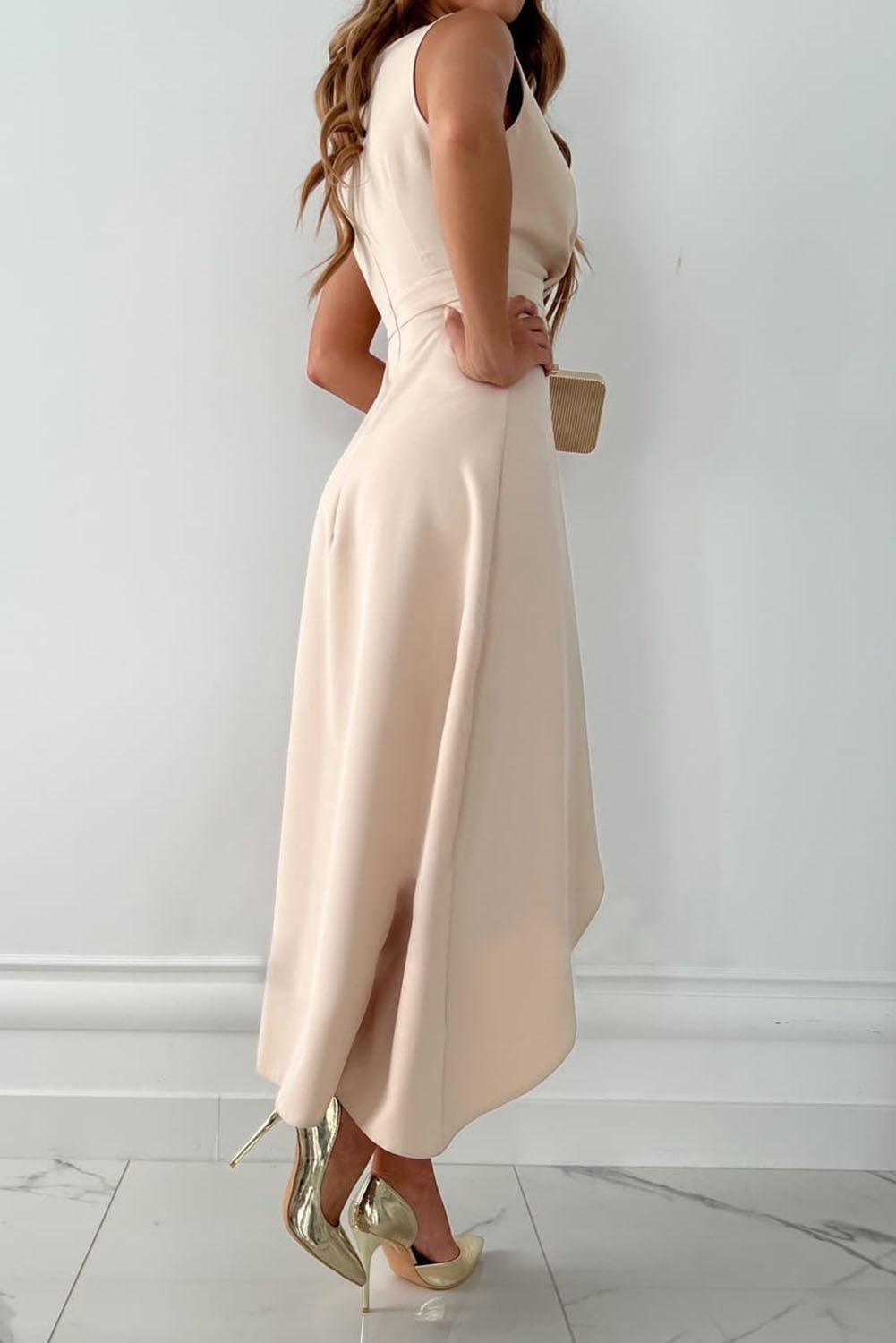 Women's Wrap Midi Dress Deep V Neck – Wedding Guest Cocktail Party