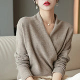 Women's Wrap Sweater V Neck Long Sleeve Pullover Ribbed Hem – Workwear