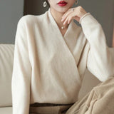 Women's Wrap Sweater V Neck Long Sleeve Pullover Ribbed Hem – Workwear