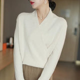 Women's Wrap Sweater V Neck Long Sleeve Pullover Ribbed Hem – Workwear