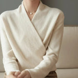 Women's Wrap Sweater V Neck Long Sleeve Pullover Ribbed Hem – Workwear