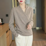 Women's Wrap Sweater V Neck Long Sleeve Pullover Ribbed Hem – Workwear
