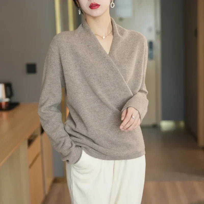 Women's Wrap Sweater V Neck Long Sleeve Pullover Ribbed Hem – Workwear