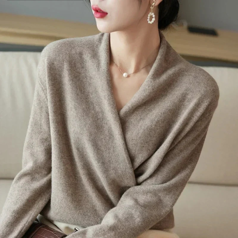Women's Wrap Sweater V Neck Long Sleeve Pullover Ribbed Hem – Workwear