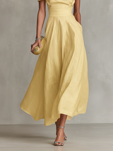 Women's Yellow Maxi Dress Off Shoulder Foldover A-Line – Garden Party Reception