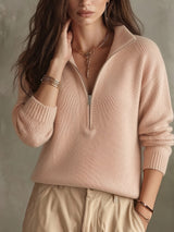 Women's Zip Sweater Stand Collar Long Sleeve Ribbed Hem – Travel Day